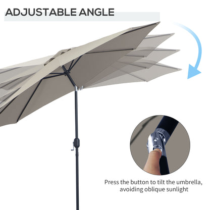 Outsunny 3(m) Tilting Parasol Garden Umbrellas, Outdoor Sun Shade with 8 Ribs, Tilt and Crank Handle for Balcony, Bench, Garden, Light Grey 
