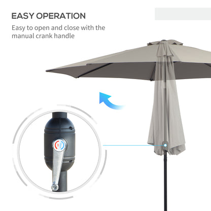 Outsunny 3(m) Tilting Parasol Garden Umbrellas, Outdoor Sun Shade with 8 Ribs, Tilt and Crank Handle for Balcony, Bench, Garden, Light Grey 