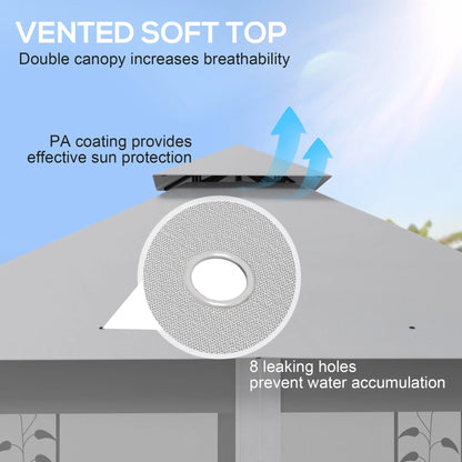 Outsunny 3(m) x 3(m)  Double Roof Outdoor Garden Gazebo Canopy Shelter with Netting, Solid Steel Frame, Light Grey 