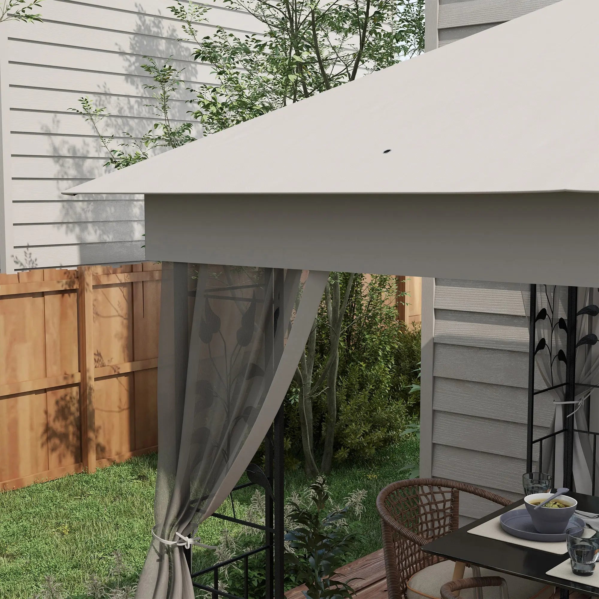 Outsunny 3(m) x 3(m)  Double Roof Outdoor Garden Gazebo Canopy Shelter with Netting, Solid Steel Frame, Light Grey 