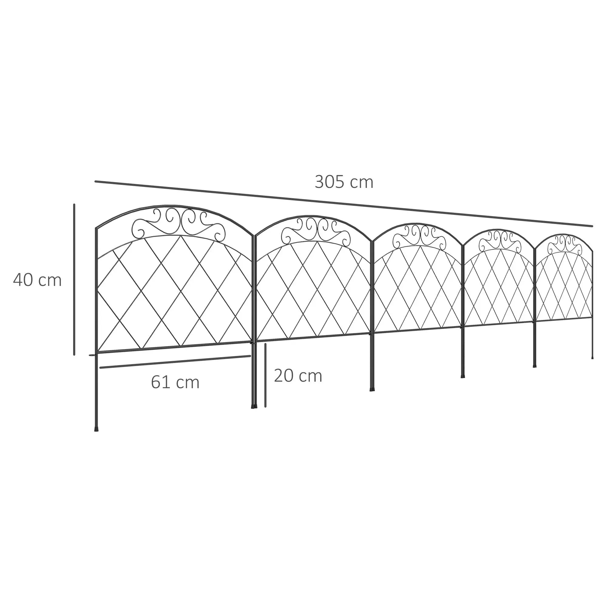 Outsunny 3m Decorative Metal Garden Fence - Diamond and Swirl Pattern 