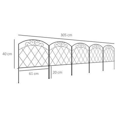 Outsunny 3m Decorative Metal Garden Fence - Diamond and Swirl Pattern 