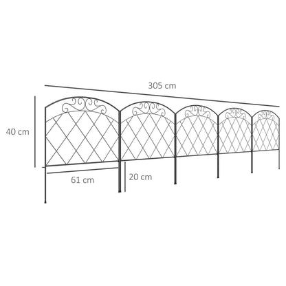 Outsunny 3m Decorative Metal Garden Fence - Diamond and Swirl Pattern 