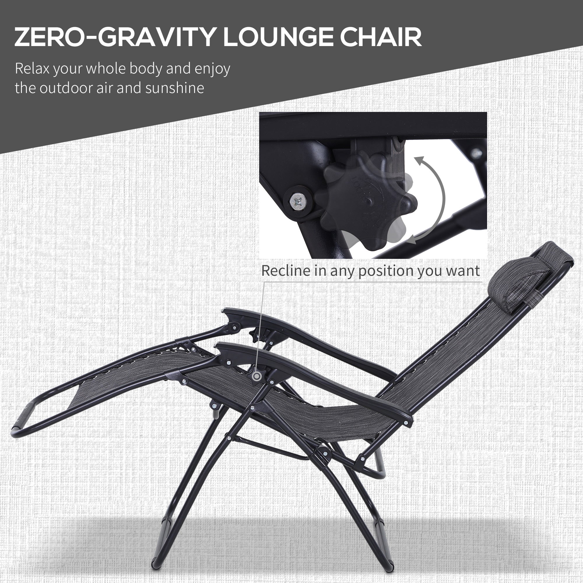 Outsunny 3pcs Folding Zero Gravity Chairs Sun Lounger Table Set w/ Cup Holders Reclining Garden Yard Pool, Light Grey 