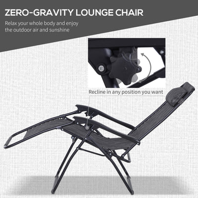 Outsunny 3pcs Folding Zero Gravity Chairs Sun Lounger Table Set w/ Cup Holders Reclining Garden Yard Pool, Light Grey 