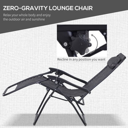 Outsunny 3pcs Folding Zero Gravity Chairs Sun Lounger Table Set w/ Cup Holders Reclining Garden Yard Pool, Light Grey 