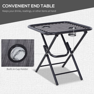 Outsunny 3pcs Folding Zero Gravity Chairs Sun Lounger Table Set w/ Cup Holders Reclining Garden Yard Pool, Light Grey 