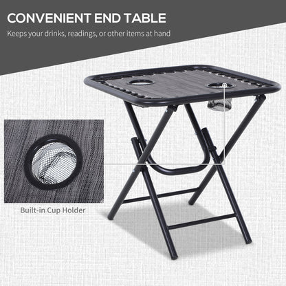 Outsunny 3pcs Folding Zero Gravity Chairs Sun Lounger Table Set w/ Cup Holders Reclining Garden Yard Pool, Light Grey 