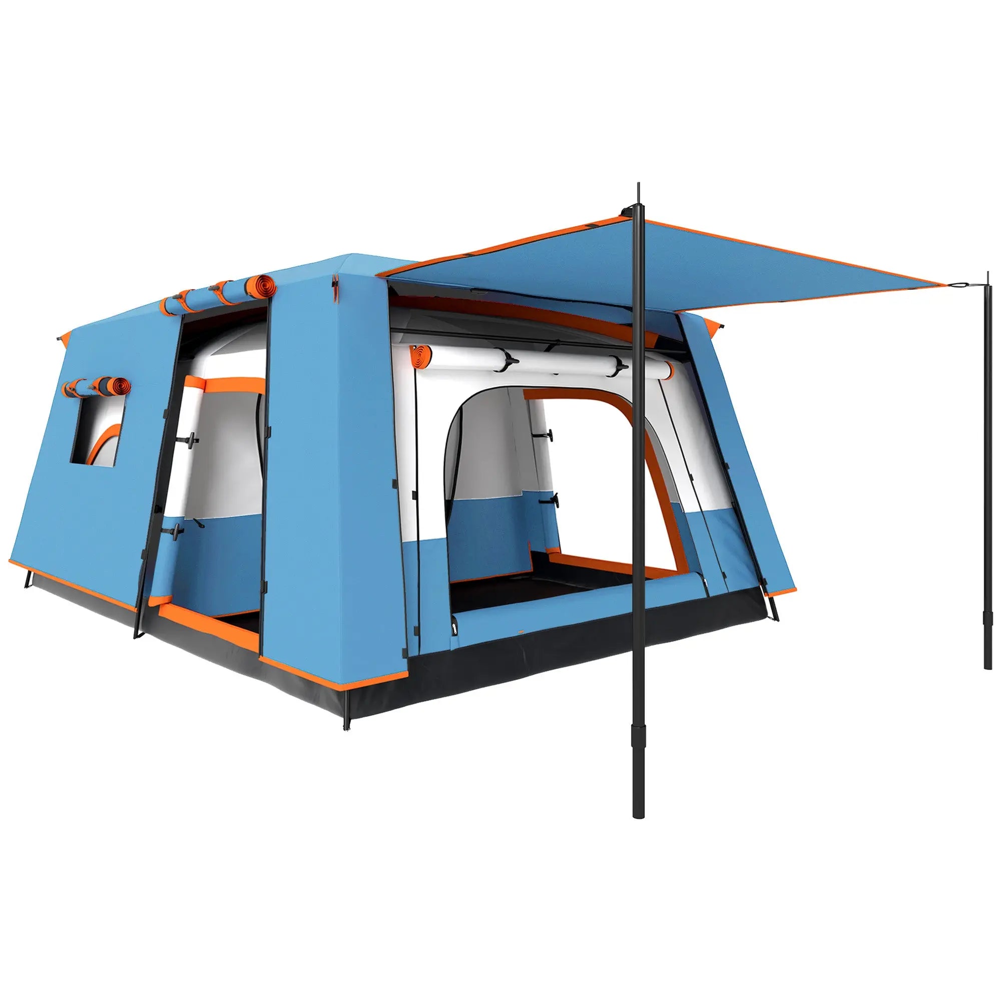 Outsunny 4-6 Man Camping Tent, Double Layer Tunnel Tent with Porch, Living Area and 2 Bedrooms, Sewn in Groundsheet, 3000mm Waterproof and UPF 30+, Portable with Bag, Blue 