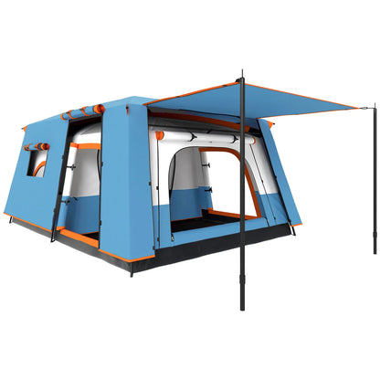 Outsunny 4-6 Man Camping Tent, Double Layer Tunnel Tent with Porch, Living Area and 2 Bedrooms, Sewn in Groundsheet, 3000mm Waterproof and UPF 30+, Portable with Bag, Blue 