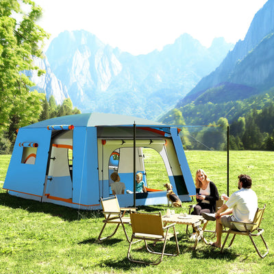 Outsunny 4-6 Man Camping Tent, Double Layer Tunnel Tent with Porch, Living Area and 2 Bedrooms, Sewn in Groundsheet, 3000mm Waterproof and UPF 30+, Portable with Bag, Blue 