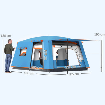 Outsunny 4-6 Man Camping Tent, Double Layer Tunnel Tent with Porch, Living Area and 2 Bedrooms, Sewn in Groundsheet, 3000mm Waterproof and UPF 30+, Portable with Bag, Blue 