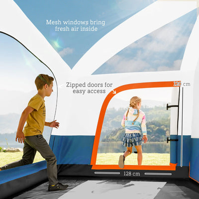 Outsunny 4-6 Man Camping Tent, Double Layer Tunnel Tent with Porch, Living Area and 2 Bedrooms, Sewn in Groundsheet, 3000mm Waterproof and UPF 30+, Portable with Bag, Blue 