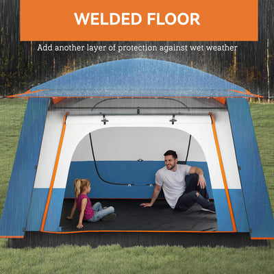 Outsunny 4-6 Man Camping Tent, Double Layer Tunnel Tent with Porch, Living Area and 2 Bedrooms, Sewn in Groundsheet, 3000mm Waterproof and UPF 30+, Portable with Bag, Blue 