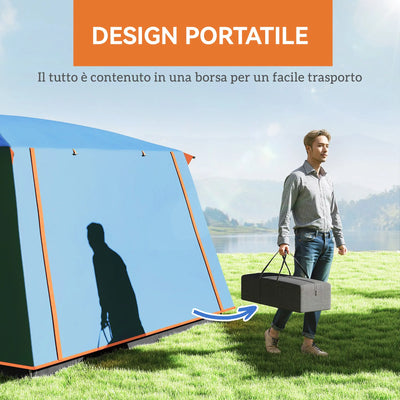 Outsunny 4-6 Man Camping Tent, Double Layer Tunnel Tent with Porch, Living Area and 2 Bedrooms, Sewn in Groundsheet, 3000mm Waterproof and UPF 30+, Portable with Bag, Blue 