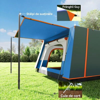 Outsunny 4-6 Man Camping Tent, Double Layer Tunnel Tent with Porch, Living Area and 2 Bedrooms, Sewn in Groundsheet, 3000mm Waterproof and UPF 30+, Portable with Bag, Blue 
