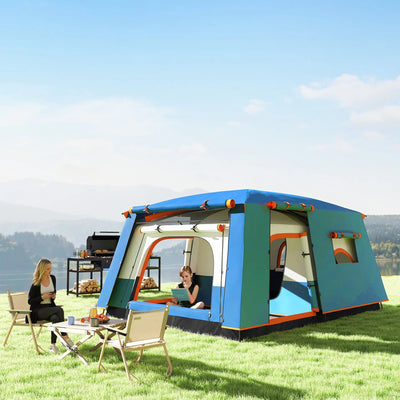 Outsunny 4-6 Man Camping Tent, Double Layer Tunnel Tent with Porch, Living Area and 2 Bedrooms, Sewn in Groundsheet, 3000mm Waterproof and UPF 30+, Portable with Bag, Blue 