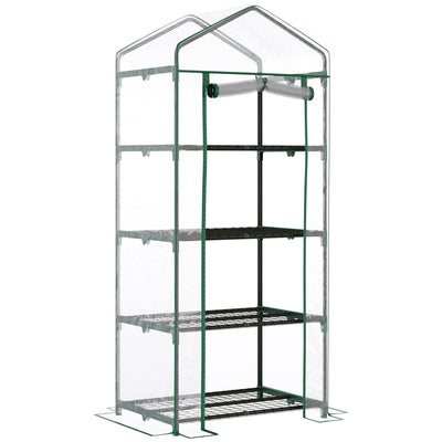 Outsunny 4 Tiers Mini Portable Greenhouse Compact Plant Grow Shed Metal Frame Transparent Clear Cover 160H x 70L x 50Wcm 