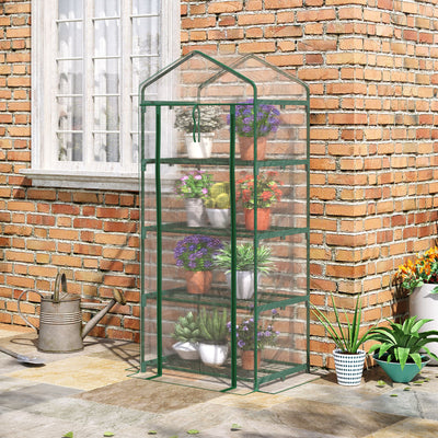 Outsunny 4 Tiers Mini Portable Greenhouse Compact Plant Grow Shed Metal Frame Transparent Clear Cover 160H x 70L x 50Wcm 
