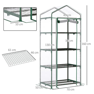 Outsunny 4 Tiers Mini Portable Greenhouse Compact Plant Grow Shed Metal Frame Transparent Clear Cover 160H x 70L x 50Wcm 