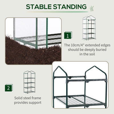 Outsunny 4 Tiers Mini Portable Greenhouse Compact Plant Grow Shed Metal Frame Transparent Clear Cover 160H x 70L x 50Wcm 