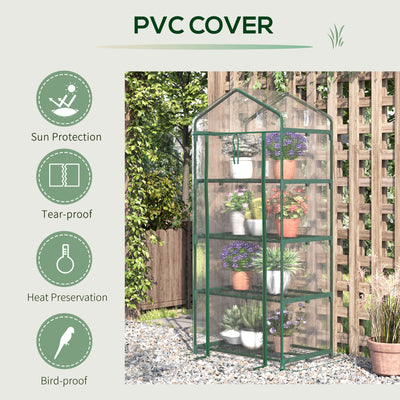 Outsunny 4 Tiers Mini Portable Greenhouse Compact Plant Grow Shed Metal Frame Transparent Clear Cover 160H x 70L x 50Wcm 
