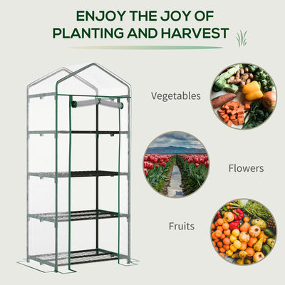 Outsunny 4 Tiers Mini Portable Greenhouse Compact Plant Grow Shed Metal Frame Transparent Clear Cover 160H x 70L x 50Wcm 