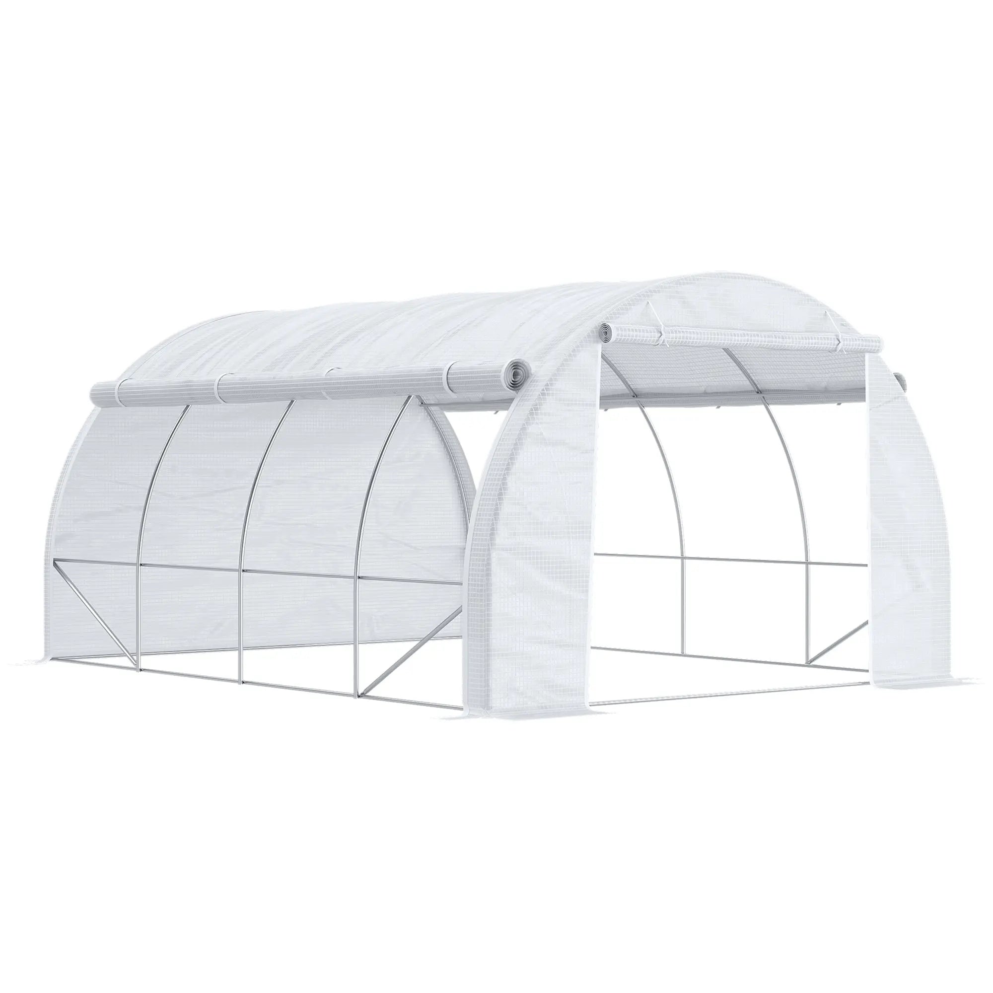 Outsunny 4 x 3 x 2 m Polytunnel Greenhouse with Roll-up Side Walls, Walk-in Grow House Tent with Steel Frame, Reinforced Cover, Zipped Door and 12 Mesh Windows for Garden, White 