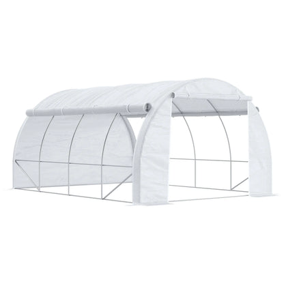 Outsunny 4 x 3 x 2 m Polytunnel Greenhouse with Roll-up Side Walls, Walk-in Grow House Tent with Steel Frame, Reinforced Cover, Zipped Door and 12 Mesh Windows for Garden, White 