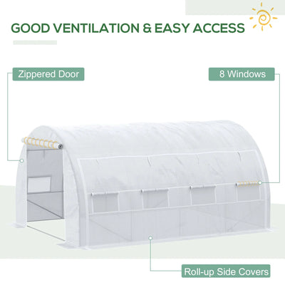 Outsunny 4 x 3 x 2 m Polytunnel Greenhouse with Roll-up Side Walls, Walk-in Grow House Tent with Steel Frame, Reinforced Cover, Zipped Door and 12 Mesh Windows for Garden, White 