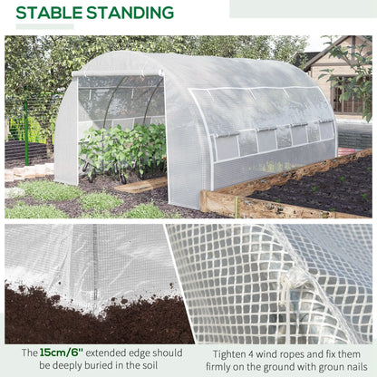 Outsunny 4 x 3 x 2 m Polytunnel Greenhouse with Roll-up Side Walls, Walk-in Grow House Tent with Steel Frame, Reinforced Cover, Zipped Door and 12 Mesh Windows for Garden, White 
