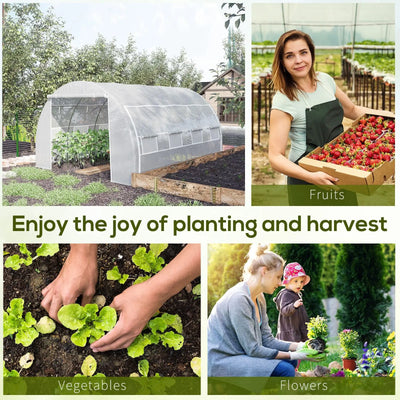 Outsunny 4 x 3 x 2 m Polytunnel Greenhouse with Roll-up Side Walls, Walk-in Grow House Tent with Steel Frame, Reinforced Cover, Zipped Door and 12 Mesh Windows for Garden, White 