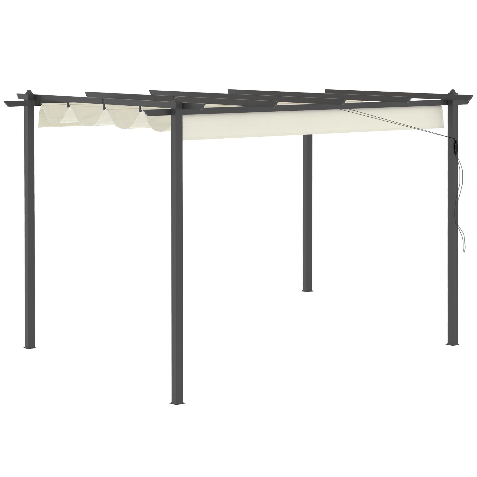 Outsunny 4 x 3(m) Aluminium Pergola with Retractable Roof, Garden Gazebo Canopy Shelter for Outdoor, Patio, Cream White 