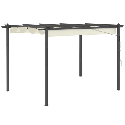 Outsunny 4 x 3(m) Aluminium Pergola with Retractable Roof, Garden Gazebo Canopy Shelter for Outdoor, Patio, Cream White 