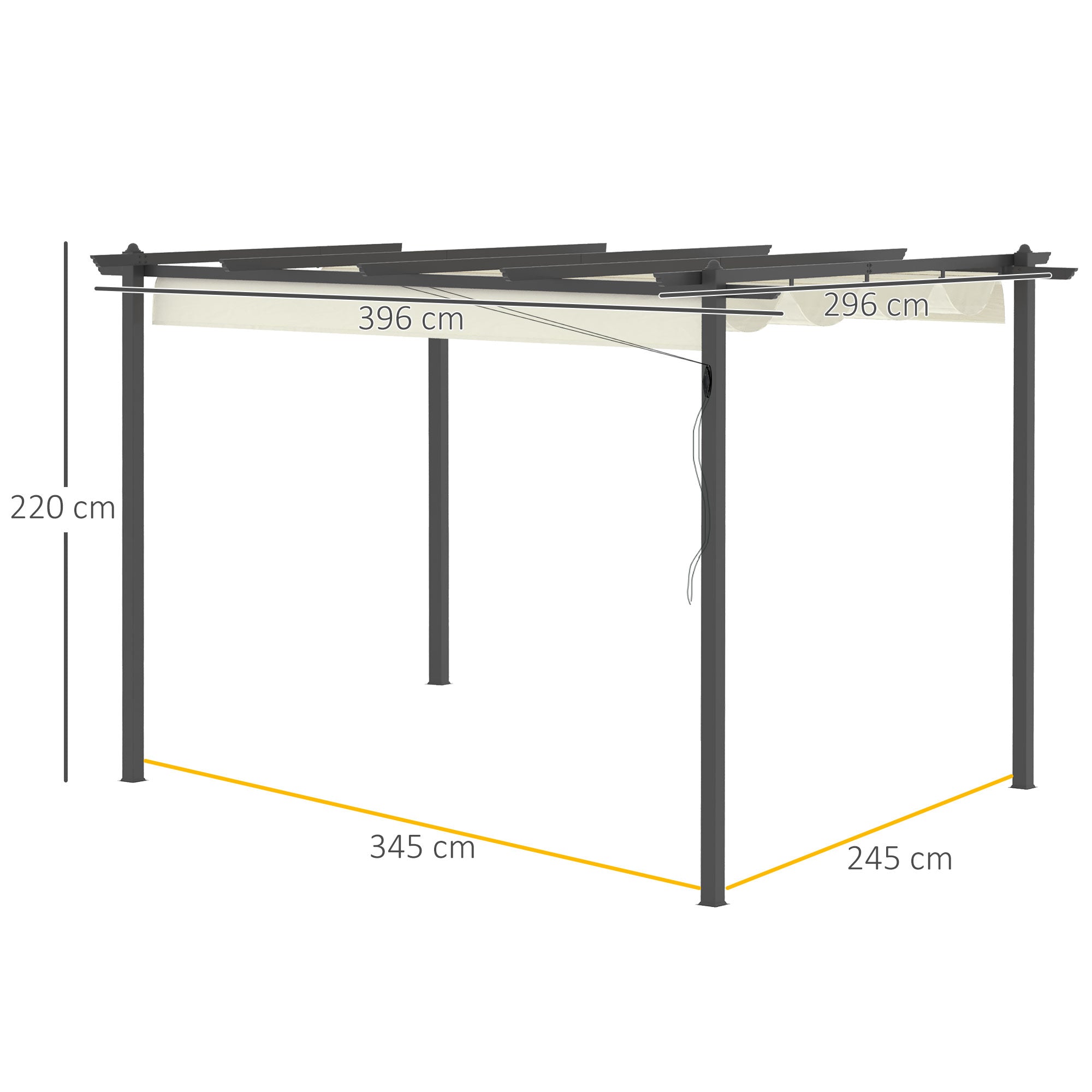 Outsunny 4 x 3(m) Aluminium Pergola with Retractable Roof, Garden Gazebo Canopy Shelter for Outdoor, Patio, Cream White 
