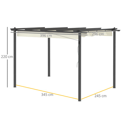 Outsunny 4 x 3(m) Aluminium Pergola with Retractable Roof, Garden Gazebo Canopy Shelter for Outdoor, Patio, Cream White 