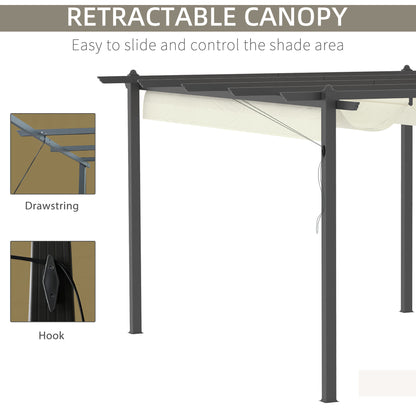 Outsunny 4 x 3(m) Aluminium Pergola with Retractable Roof, Garden Gazebo Canopy Shelter for Outdoor, Patio, Cream White 