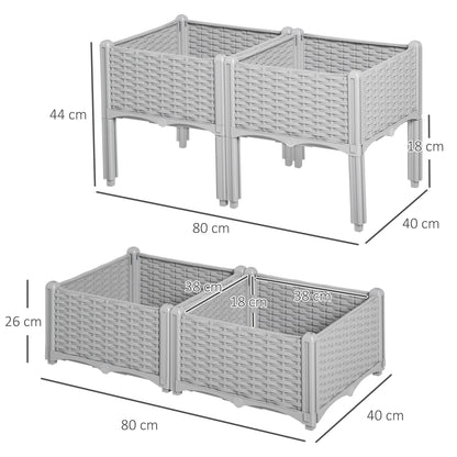 Outsunny 40cm x 40cm x 44cm 26L Set of 4 Garden Raised Bed Elevated Patio Flower Plant Planter Box PP Vegetables Planting Container, Grey 
