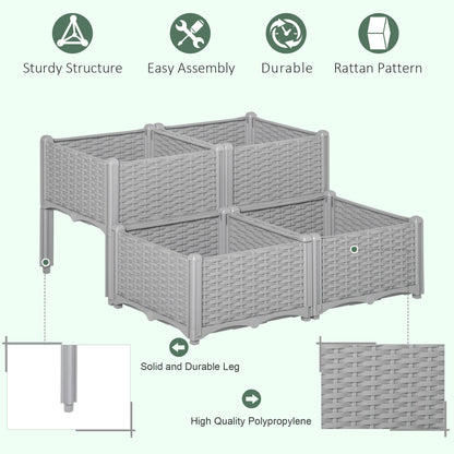 Outsunny 40cm x 40cm x 44cm 26L Set of 4 Garden Raised Bed Elevated Patio Flower Plant Planter Box PP Vegetables Planting Container, Grey 