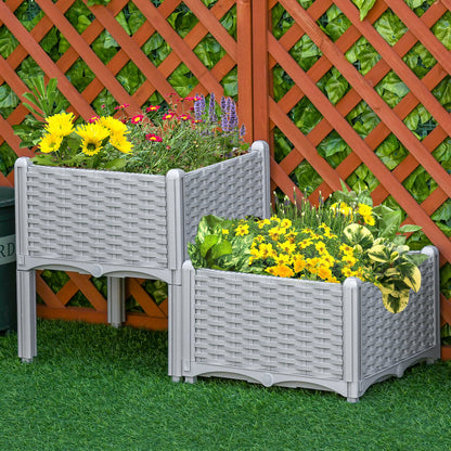Outsunny 40cm x 40cm x 44cm Set of 2 26L Garden Raised Bed Elevated Patio Flower Plant Planter Box PP Vegetables Planting Container, Grey 