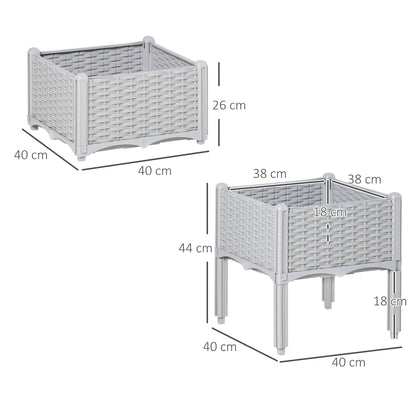 Outsunny 40cm x 40cm x 44cm Set of 2 26L Garden Raised Bed Elevated Patio Flower Plant Planter Box PP Vegetables Planting Container, Grey 