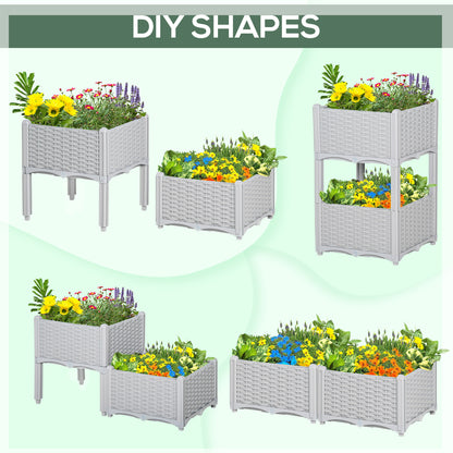 Outsunny 40cm x 40cm x 44cm Set of 2 26L Garden Raised Bed Elevated Patio Flower Plant Planter Box PP Vegetables Planting Container, Grey 