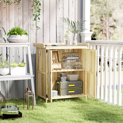 Outsunny 43 x 74cm Fir Wood Shed, with Metal Worktop - Natural Finish 