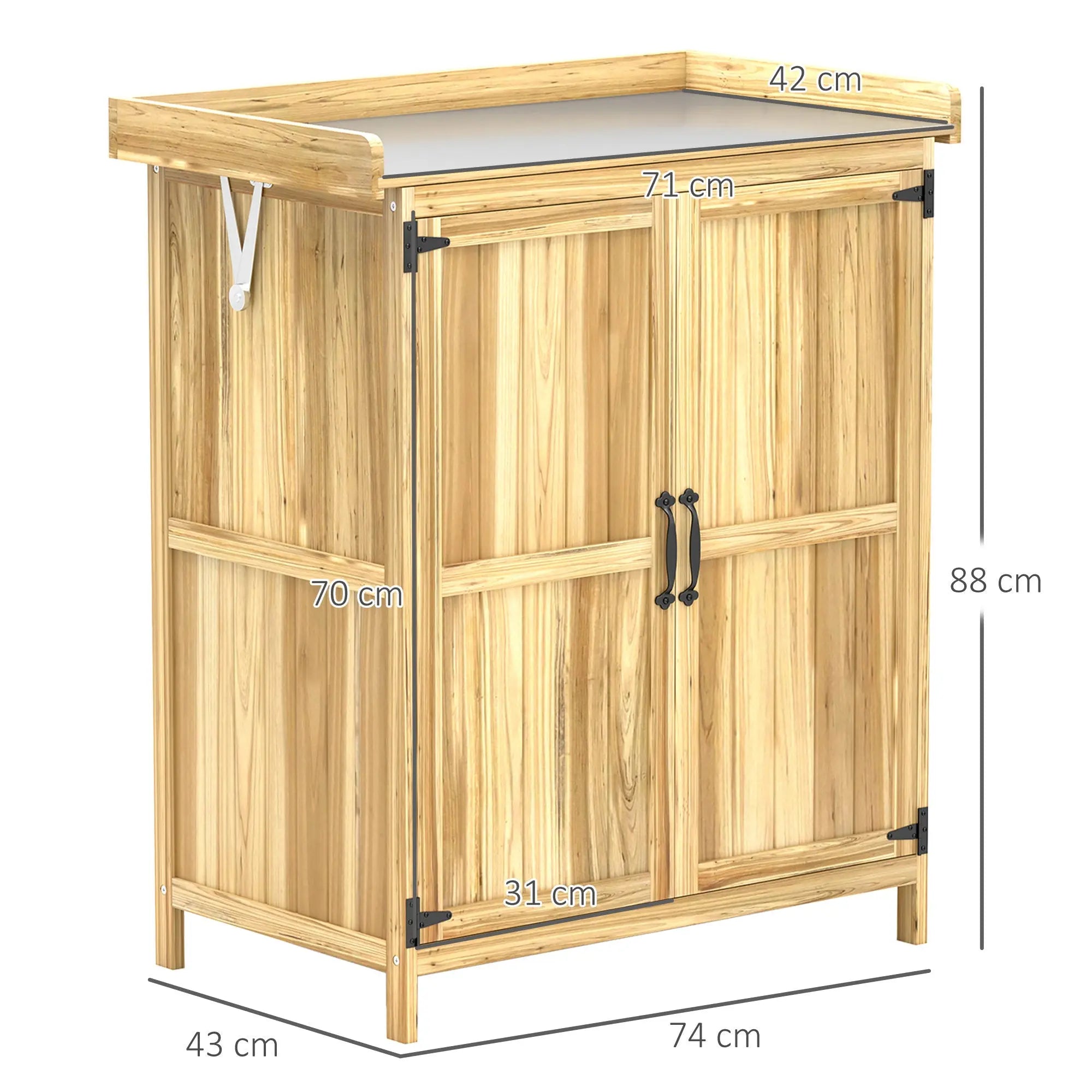 Outsunny 43 x 74cm Fir Wood Shed, with Metal Worktop - Natural Finish 