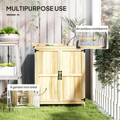 Outsunny 43 x 74cm Fir Wood Shed, with Metal Worktop - Natural Finish 