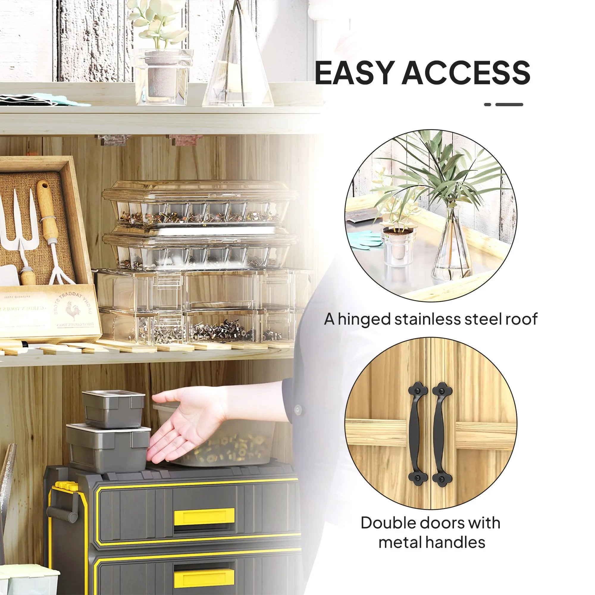 Outsunny 43 x 74cm Fir Wood Shed, with Metal Worktop - Natural Finish 