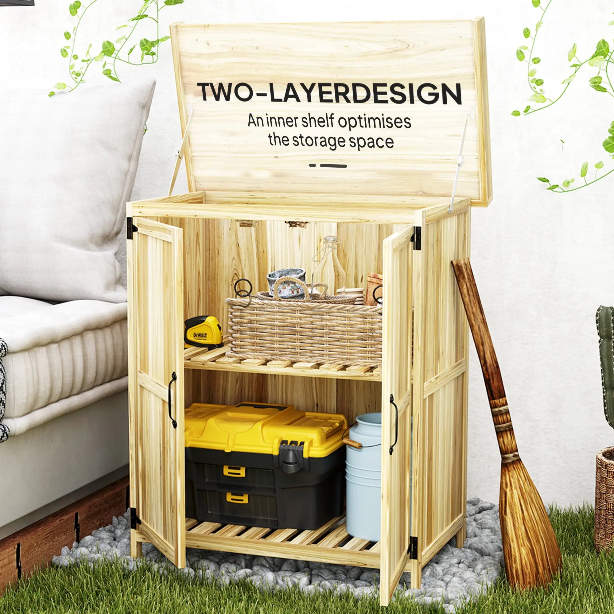 Outsunny 43 x 74cm Fir Wood Shed, with Metal Worktop - Natural Finish 