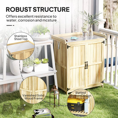 Outsunny 43 x 74cm Fir Wood Shed, with Metal Worktop - Natural Finish 