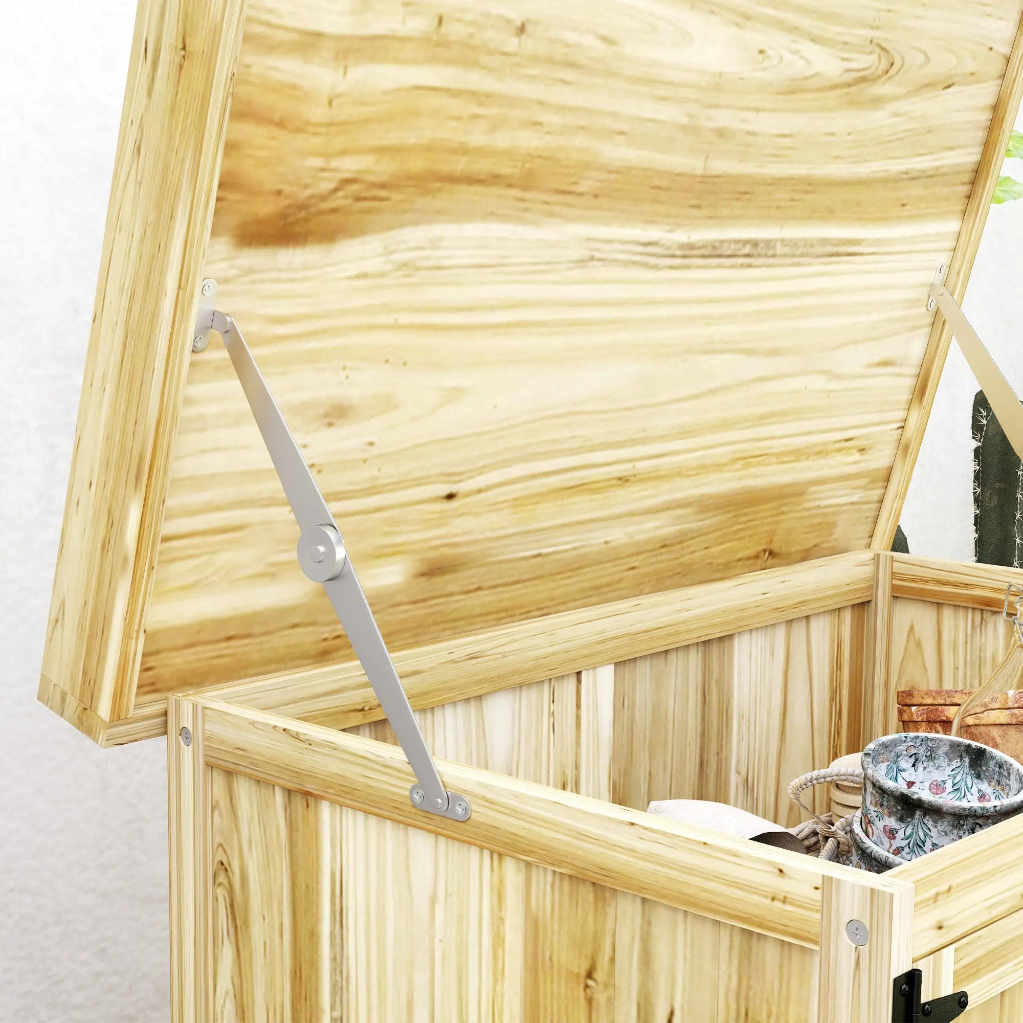 Outsunny 43 x 74cm Fir Wood Shed, with Metal Worktop - Natural Finish 