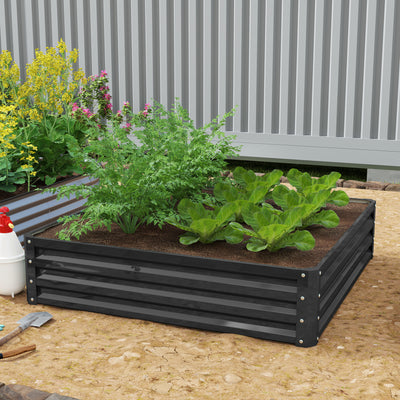 Outsunny 432L Square Raised Garden Bed Box with Weatherized Steel Frame for Vegetables, Flowers and Herbs, 120 x 120 x 30cm, Grey 
